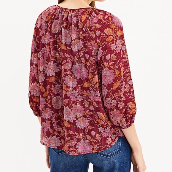 Loft Floral Tie Neck Blouse - Picture 3 of 8